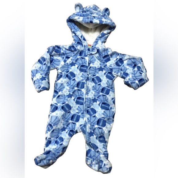 Healthtex Winter Romper 0-3mo Baby Boy Hooded Jumper Football Sports Theme - Picture 1 of 5